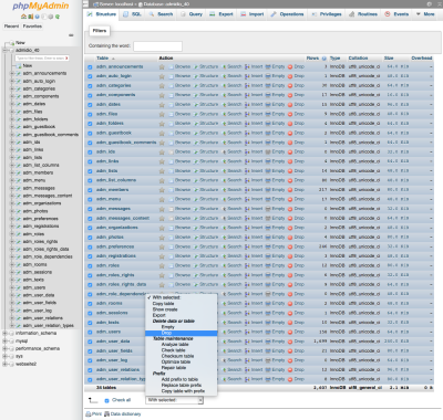 Delete tables Delete tables