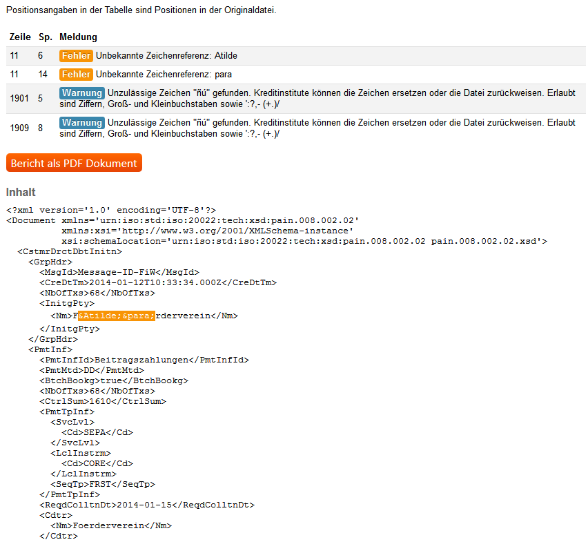 1. Fehler in SEPA-XML-Datei